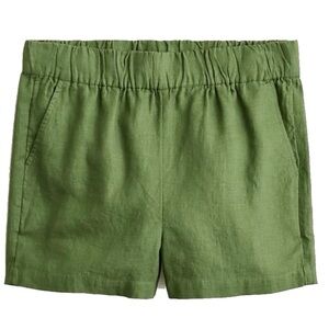 J. Crew Linen Elastic Waist Green Shorts Relaxed Fit